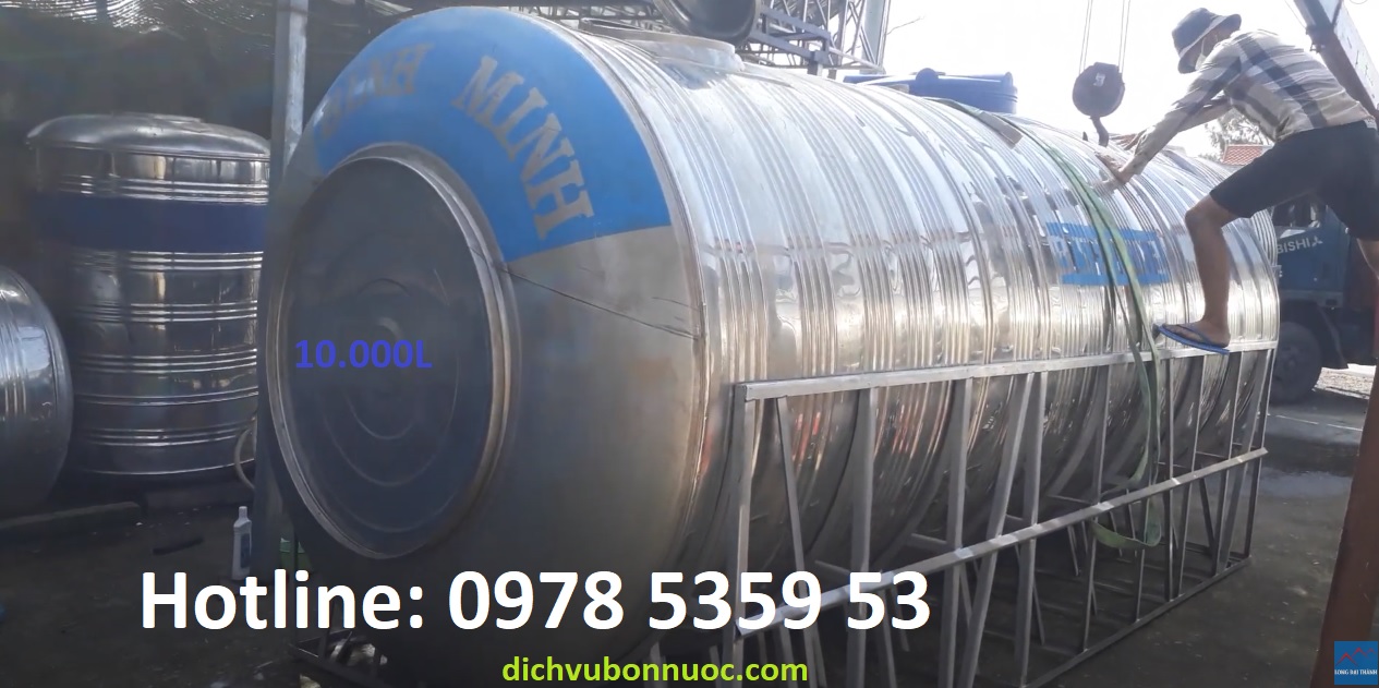 BỒN NƯỚC INOX 10.000l NGANG THANH LÝ